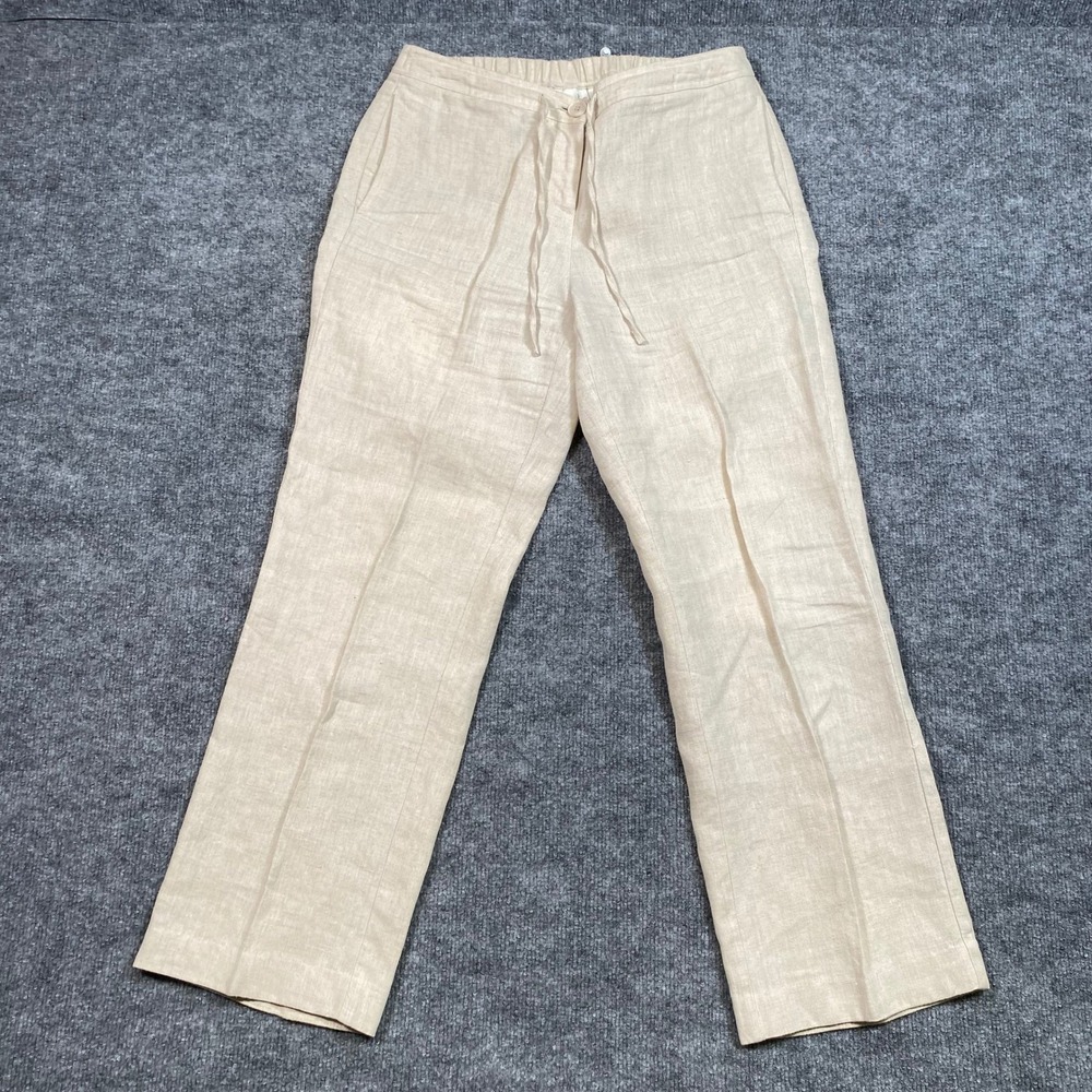 Kim Rogers Womens 8P Petite Beige 100% Linen Straight Leg‎ Drawstring Pants